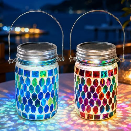 BORDEAG Pack of 2 Solar Lights for Outdoors, Solar Lights Garden, Solar Lights for Outdoor Garden, Lanterns, Solar Plant Light for Outdoor Garden, Balcony, Decoration, Outdoor Backyards Lighting (Blue