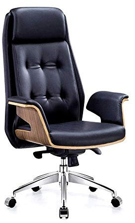 OWOHYG Schwarzer Chefbüro-Schreibtisch aus PU-Leder, ergonomischer Computer-Schreibtisch mit hoher Rückenlehne und hochklappbarer Armlehne, rollender, drehbarer und verstellbare