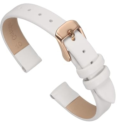 QUARKZMAN Uhrenarmband 10mm Leder mit Roségold Edelstahl Schnalle (Weiß) | Uhrenarmbänder Vintage Ersatzarmband für Smartwatch Universal Uhr Elegantes Damen Herren