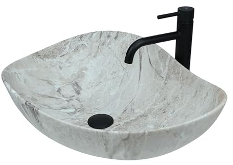GTM Design Aufsatzwaschbecken Matt Modern Waschbecken ohne Hahnloch - Elegant Aufsatzwaschbecken Oval für Badezimmer und Gäste WC - nur Bad Waschbecken - Modell 1
