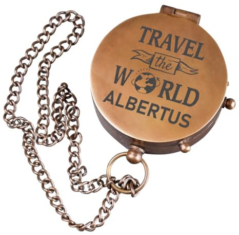 polar-effekt Messing Kompass in Bronze mit personalisierter Gravur - Geschenk zum Jubiläum & Geburtstag - Tragbarer Outdoor Taschenkompass - Mit Namen graviert