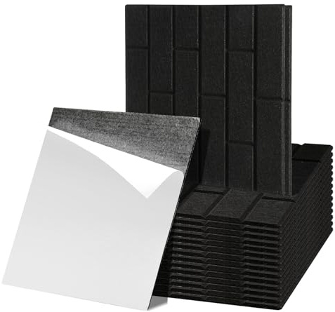 Fiqops Lot de 36 panneaux acoustiques carrés, autocollants, noirs, haute densité, minces, pour décoration murale et isolation acoustique, studio et décoration de la maison (30 x 30 x 0,9 cm)