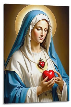 Poster cristiano con il Sacro Cuore di Maria, stampa artistica da parete su tela, decorazione moderna per camera da letto, 50 x 75 cm