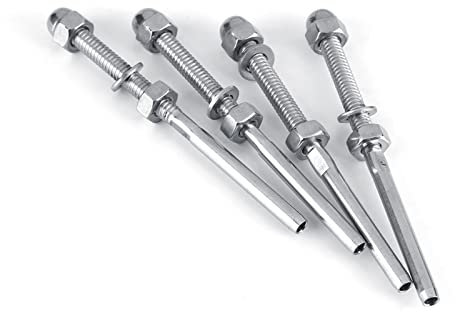 Tomvorks Edelstahl-Gewindeklemmen-Spannbolzenenden, Beschläge für Kabelgeländersysteme, 10er-Pack, für 1/8-Zoll-Kabel mit Unterlegscheibe und Sechskantmutter, für den Innen- und