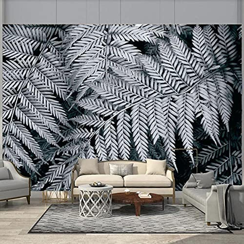 IHFMPFKJ Wallpaper 3D Black and White Fern Plant Leaves Mural Wallpaper for Living Room TV Sofa Bedroom Large Size 177 x 118 in Home Decor Wall Fresco