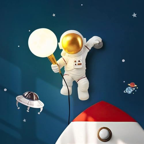 Stesulfr Astronauten Wandleuchte moderne Cartoon Kindermond Wandlampe 3D Mondform Acryl Lampenschirm LED Nachttisch Wandleuchte Nachtlicht dimmbar geeignet für Jungen und Mädchen Schlafzimmer Flur(1PC