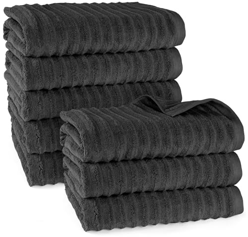 Pure Label Badetuch 8-TLG. 8x70x140cm 100% Baumwolle mit Schlaufe, Schwarz | Spürbar weich, saugstark und ideal für Bad, Gäste und täglichen Komfort