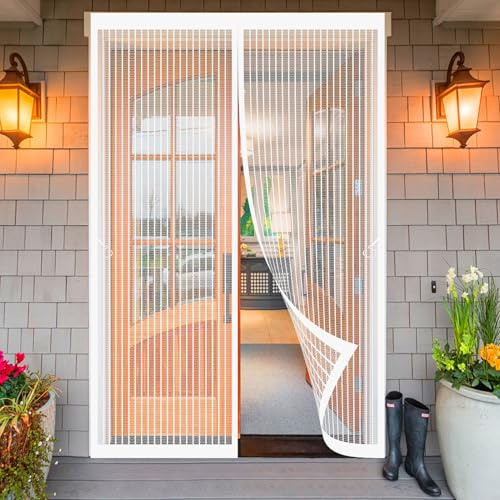 Magnetic Fly Screen Door 152 x 200 cm Fly Screen Door Keeping Bug Out Hands Free Automatically Closes Curtains for Kitchen, Terrace, Corridor, White