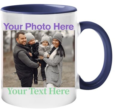 Personalised Mug with Coloured Handle – Custom Name Ceramic Coffee Cup – Gift Fathers Day Birthday, Office or Home Use – 11oz Durable Printed Mug – Multiple Handle Colours - Dark Blue