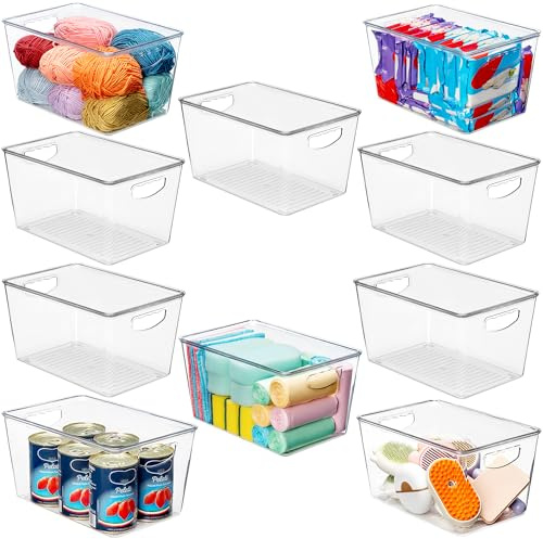Contenedores de almacenamiento grandes apilables transparentes con tapas, paquete de 10 unidades para despensa, cocina, nevera, lavandería, baño, garaje, armario, armario