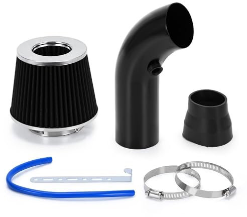 Kit De Filtro De Aire Universal De 3 (76 Mm) Y Tubo De Admisión De Aire Frío Para Turbocompresor Con Cono De Filtro De Aire JR-AIT28+IMK14 aire Manguito Intercooler(Black 1)