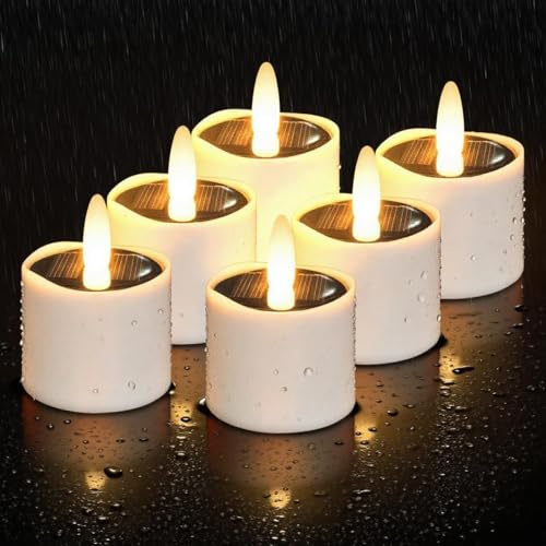 HL solar teelichter für außen,solarkerzen außen wasserdicht，5 * 6cm solar kerzen outdoor Dusk To Dawn solarlichter Wiederaufladbar LED Flackernd für Garten Party Tisch Deko（Warmweiß 6 Stück ）