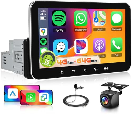 【4+64G】 Hodozzy Carplay Inalámbrica Android Radio Coche 1 DIN con Pantalla de 7 Pulgadas,Radio Coche Bluetooth 5.0 con Android Auto DSP RDS FM WiFi GPS+ Cámara de Visión Trasera