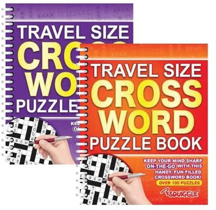 Sixstore A5 Spiral Bound Travel Size Crossword Puzzle Books, Set of 2 | Word Search Book, Purple and Orange