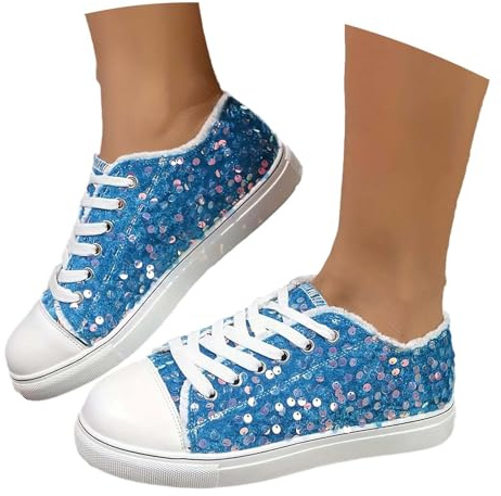 Nuqqichongtian Glitter da donna, sneakers da donna, con paillette, mezza altezza, blu cielo 41/EU