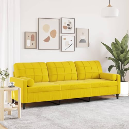 Frdhee Couchgarnitur Ecke Sofa Schlafsofa,Sofa 3 Sitzer mit Zierkissen Gelb 210 cm Samt,Fürs Schlafzimmer Und Wohnzimmer,Schnell Zu Montieren,Vielseitig Einsetzbar