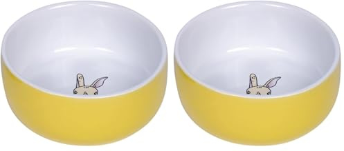Nobby Nager Rabbit Gamelle en céramique Jaune/Blanc Ø 11 cm x 4,5 cm (Lot de 2)