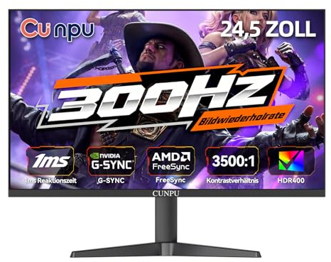 CUNPU écran pc Gamer 24,5 Pouces FHD 1080P 300Hz Moniteur de Jeu Premium, Compatible AMD FreeSync & NVIDIA G-Sync, Panneau VA 1ms, HDR400, 100% sRGB, VESA 100x100mm