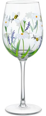 NymphFable Copa de Vino Pintada a Mano Margarita Abeja Flores Copa de Vino Tinto 15 oz para Cumpleaños, Bodas, Fiestas de Compromiso