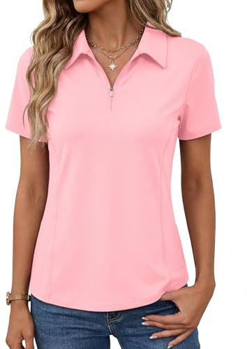 Rapbin Womens Polo Shirt Short Sleeve Ladies Golf Running Gym Tops Pink M