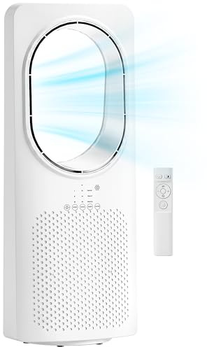 HOMCOM Ventilador de Torre Silencioso 36dB, Ventilador sin Aspas con Mando a Distancia, Oscilación 45°, 3 Velocidades, 3 Modos, Temporizador 15H, para Dormitorio, Blanco