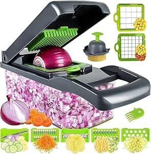 Original 14 in 1 Vegetable Chopper Vegetable Cutter Mandoline Vegetable Slicer - Veggie Onion Potato Salad Food Chopper Manual-Veg Chopper and Dicer/Julienne- Kitchen Tools & Gadgets | Grey