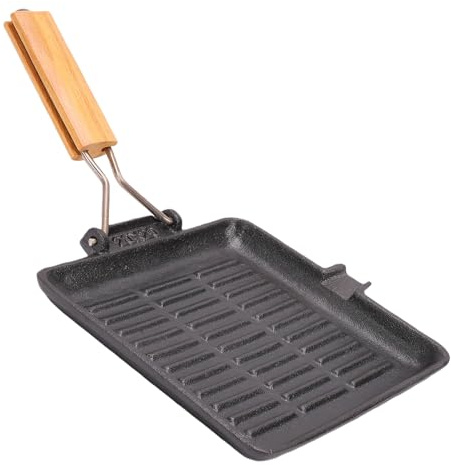 Tnfeeon Obelagd Gjutjärnsgrillpanna 20 Cm Non-stick Stekpanna med Trähandtag för Gasspis Induktionsstekpanna