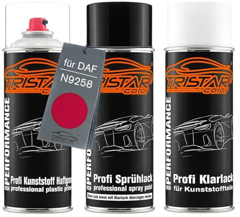 TRISTARcolor Peinture voiture Kit bombes de peinture pour pare-chocs en plastique pour DAF N9258 V En D Geel/Yellow primaire d'adhérence peinture de base vernis clair avec plastifiant