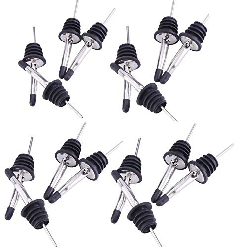 JZK 16 x Vertedores de Acero Inoxidable boquillas con Boquilla Larga y tapón para Botellas Vino, Aceite, vinagre, Aceite, cóctel, Jugo