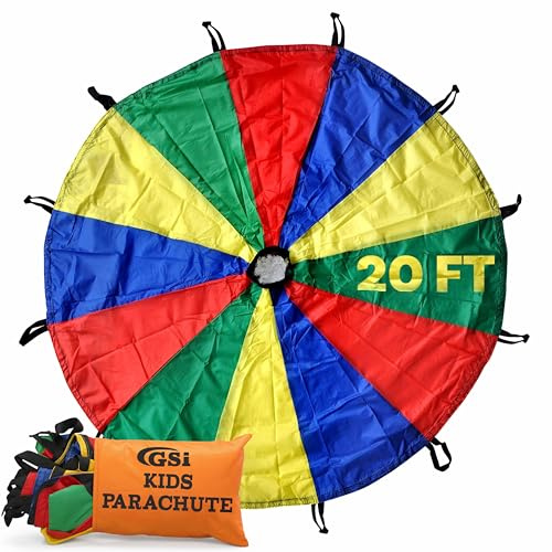 GSI Regenbogen-Fallschirm 6–35 ft für Schule & Gruppenspiele | Leuchtende Regenbogenfarben, 54 GSM Gewebe, Kreuzvernähte Griffe, Sportfest & Kindergeburtstag, Aufbewahrungstasche