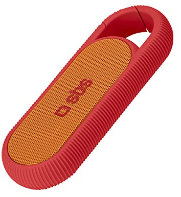 SBS Kompakter kabelloser Lautsprecher, 2 W, Akku mit 300 mAh und Gürtelclip, USB-Ladekabel, Rot