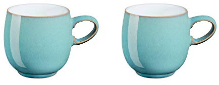Denby - Azure Blue Coffee Mug Set of 2-310ml Stoneware Ceramic Curved Tea Mug Set for Home & Office - Dishwasher Safe, Microwave Safe - Blue, White - Chip Resistant