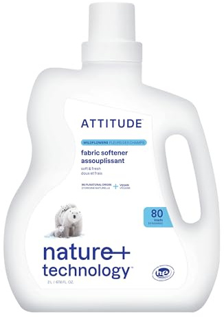 ATTITUDE Liquid Fabric Softener, Plant-Based & Vegan, HE Compatible, Naturally Derived, Wildflowers Scent, 80 Loads, 2 Liters