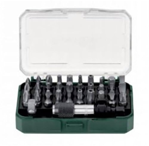 Metabo Bit Box 32-teilig LC, 626697000(mit magnetischem Bithalter 60 mm, Adapter, Länge 25 mm, S 2-Bits, Torx-Tamper, Bits aus Chrom-Vanadium-Stahl), 10 x 7 x 3 cm