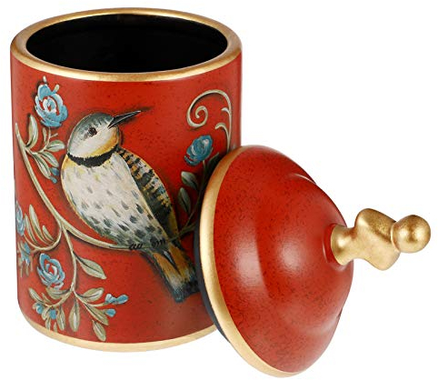 Kitchen Ceramic Canister with Lid for Counter Vintage Bird Pattern Red Airtight Food Storage Jar Portable Coffee Tea Sugar Spices Container