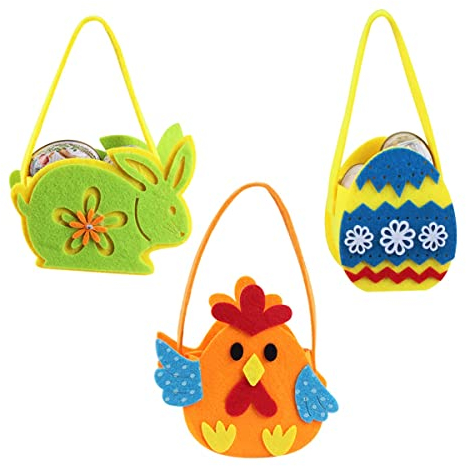 Sacchetto di Feltro di Pasqua, Borse per la Caccia alle Uova di Pasqua, XiXiRan 3 Pezzi Coniglietto Pulcino Uova di Pasqua Tote Bag, Uovo di Caccia della Caramella di Pasquale Festa Decorazione