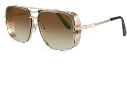 FEISEDY Vintage 70er 80er Sonnenbrille Herren Square Steampunk Brille Groß mit Metall Rahmen und UV400 Schutz B2894