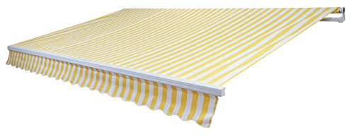 Mendler Toile de Rechange pour Store T791 4,5x3m Acrylique Jaune-Blanc