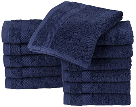 La Maison 100% Egyptian Cotton 600GSM Superior Pack of 12 Face Cloth Flannel Washcloth Towel Set Super Soft Everyday Use (Navy)