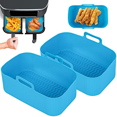 2Pcs Ninja Dual Air Fryer Silicone Liners - Double Basket, Air Fryer Rack Accessories for Oven & Microwave