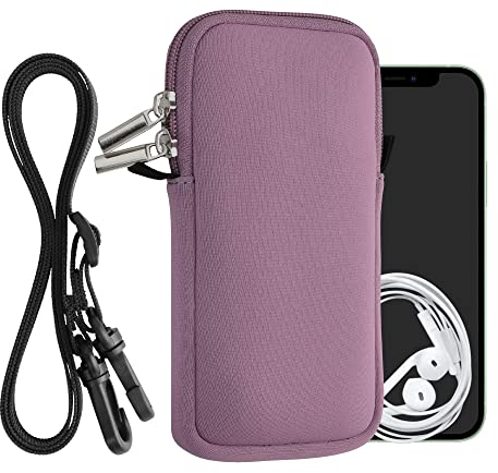 kwmobile Handytasche für Smartphones XXL - 7 - Neopren Handy Hülle Lavendel mit Kordel - Handy Tasche mit Handykette 17,7 x 8,5 cm Innenmaße