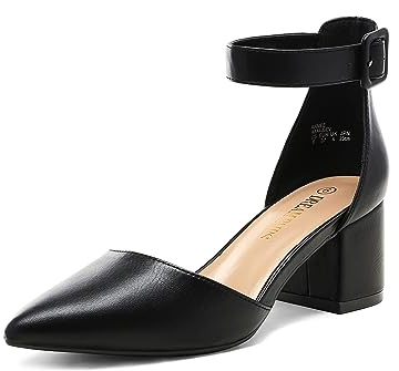 DREAM PAIRS ANNEE Pointed Toe Low Chunky Heels Pump Shoes,Size 9W,Black-Pu,ANNEE-W