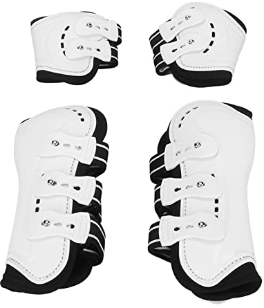 Gamaschen Hinten, 4er-Set Streichkappen für Pferde, Stoßdämpfend, Verstellbare Belüftungslöcher, Vorne Offen, weiß Zum Springen (L)