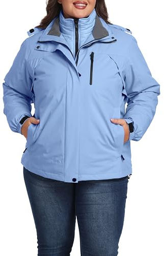 wantdo Women's Interchange Winter Jacket 3 in 1 Skiing Jacket Rain Coat Purple 4X-Large
