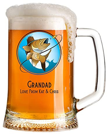 ukgiftstoreonline Personalised Fishing Theme Birthday Beer Glass Tankard Mug Gift