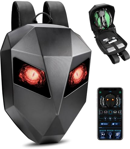 JCPYIUL LED-Rucksäcke,Pixel Art Motorrad-Rucksack,Dynamisch,APP, Wasserdicht, Unterstützt iOS/Android-System, LED-Display,Text/Bild/Gif-Animation, 3D Hard Shell Ritter Helm Tasche