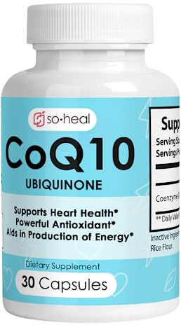 SoHeal CoQ10 Ubiquinone (Coenzyme Q10) Capsules - Heart Health, Health Pressure, Energy Production, Increased Bioavailability Coenzyme, CoQ10 for Women & Men - Made in USA