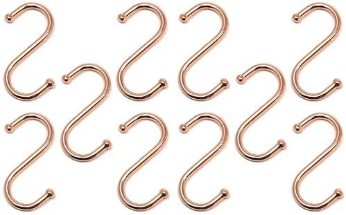 fiXte Haken aus Kupfer, S-Stil, mit Kugelende, für Utensilien, Tassen, Töpfe, Pfannen, Küche, Zuhause, Büro, 75 mm, 10 Stück
