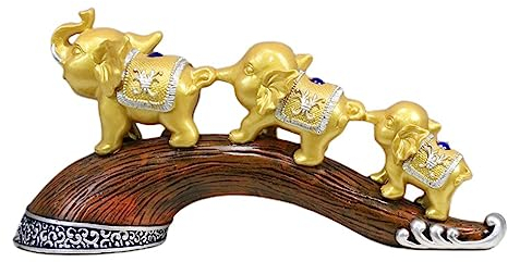 Zyqixluk 1pc Glück Reichtum Elefant, Ornamente Statue Skulptur Elefant Statue Harz Handwerk Ornamente Home Desktop Dekoration Geschenk,Gold