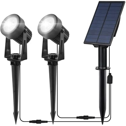 CORESLUX Spot Solaire Exterieur, Blanc Lampe Solaire Jardin IP65 Decorative Puissante Lampe Solaire pour Arrarbres, Chemins, Pelouses(2 Lumières)